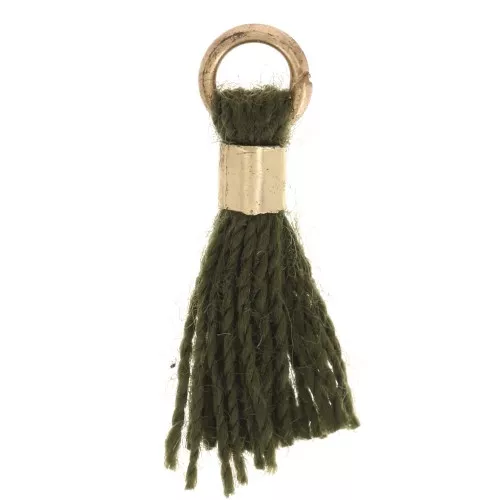 Pompon imitation coton 12 mm avec attache perle - Doré - Vert olive x1