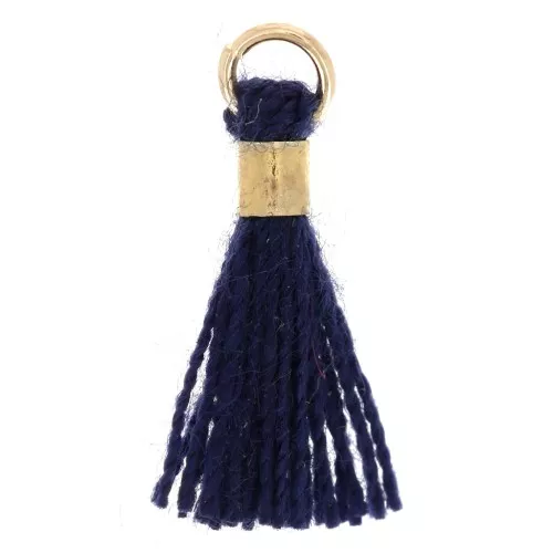 Pompon imitation coton 12 mm avec attache perle - Doré - Bleu nuit x1