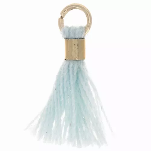 Pompon imitation coton 12 mm avec attache perle - Doré - Bleu clair x1