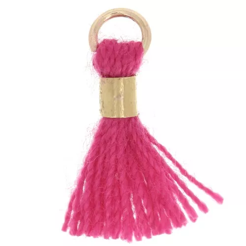 Pompon imitation coton 12 mm avec attache perle - Doré - Fuchsia x1