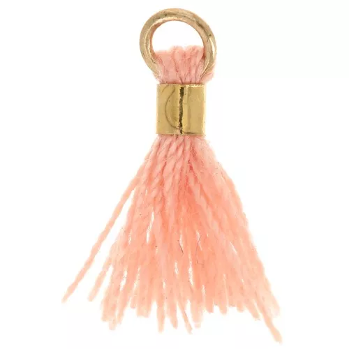 Pompon imitation coton 12 mm avec attache perle - Doré - Saumon x1