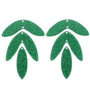 Set de 6 pendentifs feuilles 62x45 mm en acrylique à monter - Pailleté vert sapin