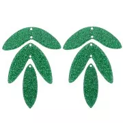 Rose - Set de 6 pendentifs feuilles 62x45 mm en acrylique à monter - Pailleté vert sapin Set de 6 pendentifs feuilles 62x45 mm en acrylique à monter - Pailleté vert sapin