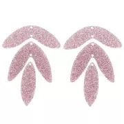 Set de 6 pendentifs feuilles 62x45 mm en acrylique à monter - Pailleté vieux rose