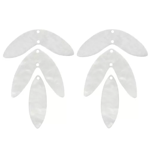 Set de 6 pendentifs feuilles 62x45 mm en acétate à monter - Blanc nacré