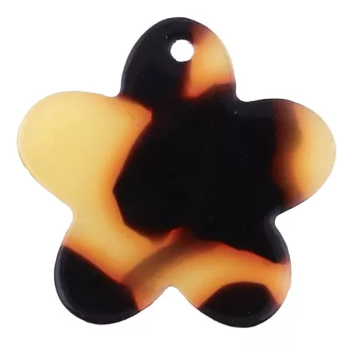 Breloque fleur 19 mm en acétate - Ecaille de tortue - Marron - Noir x1