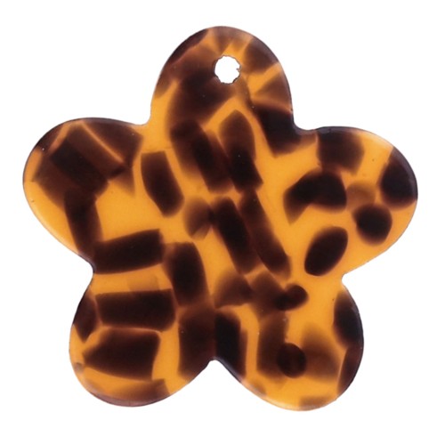 Breloque fleur 19 mm en acétate - Terrazzo Marron - Noir x1