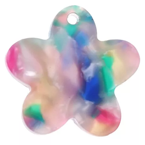 Breloque fleur 19 mm en acétate - Ecaille de tortue - Bleu - Rose - Vert nacré x1