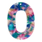 Pendentif ovale évidé acétate 47x34mm - Ecaille de tortue Bleu - Rose - Vert nacré