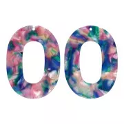 Pendentif ovale évidé acétate 47x34mm - Ecaille de tortue Bleu - Rose - Vert nacré