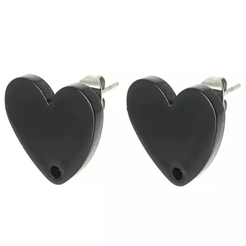 Clous d'oreilles coeur en acrylique 14x15.5 mm - Noir x2