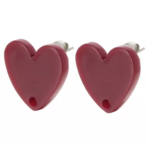 Clous d'oreilles coeur en acrylique 14x15.5 mm - Bordeaux x2