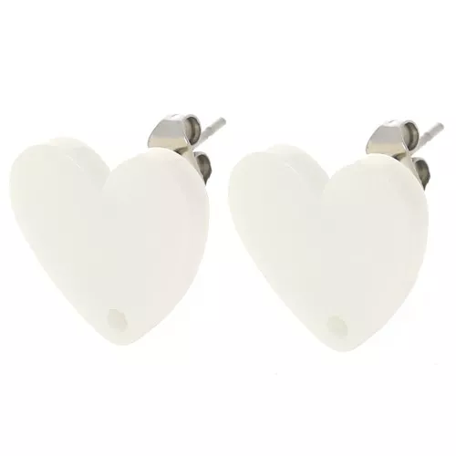 Clous d'oreilles coeur en acrylique 14x15.5 mm - Crème x2