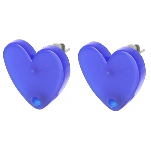 Clous d'oreilles coeur en acrylique 14x15.5 mm - Bleu roi x2