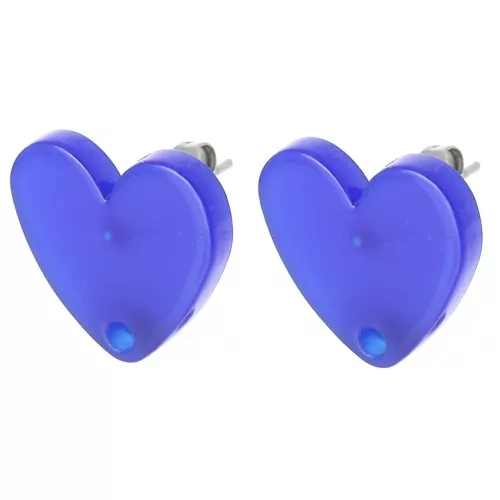 Clous d'oreilles coeur en acrylique 14x15.5 mm - Bleu roi x2
