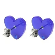 Clous d'oreilles coeur en acrylique 14x15.5 mm - Bleu roi x2