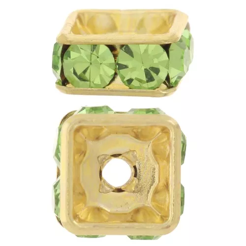 Perle rondelle Strass carrée 6 mm - Doré - Peridot x1
