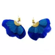 Plumes imprimées Plumes 11 cm Bleu/Blanc x5