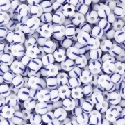 Perles rocailles Preciosa rayées 8/0 - 3 mm - Blanc - Bleu x20g