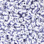Perles rocailles Preciosa rayées 8/0 - 3 mm - Blanc - Bleu x20g