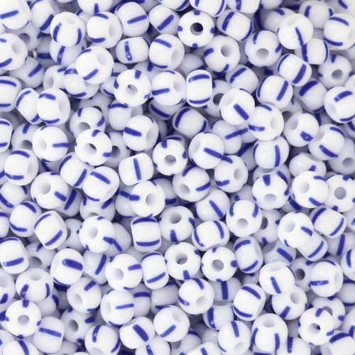 Perles rocailles Preciosa rayées 8/0 - 3 mm - Blanc - Bleu x20g
