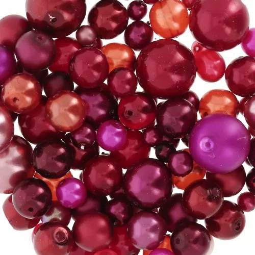 Assortiment de perles de bohème - Mix Rouge - Rose x50g