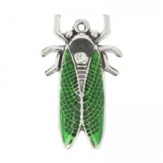 Pendentif cigale résine époxy 32x19 mm Vert/argenté vieilli x1