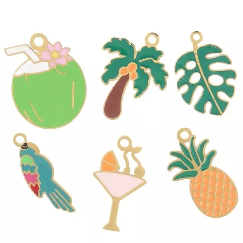 Mix de breloques époxy - Tropical - Exclu Perles&Co - Acier inox 304L Doré x6