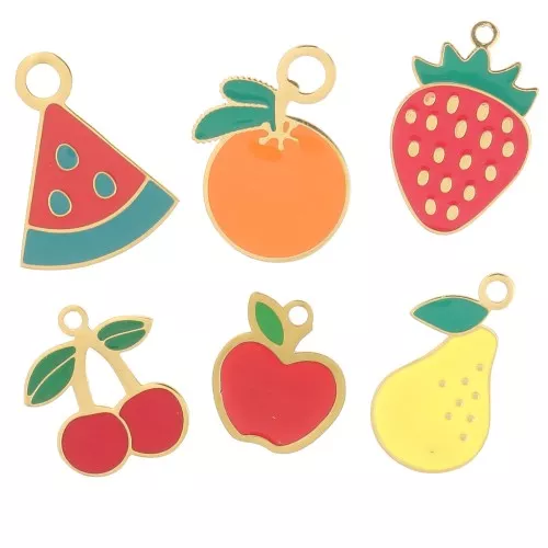 Mix de breloques époxy - Fruits - Exclu Perles&Co - Acier inox 304L Doré x6