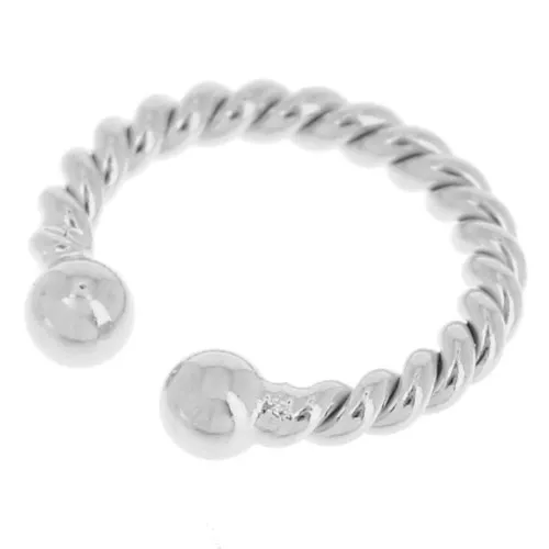Bague d'oreille fine 13 mm effet torsadé avec boules - Placage Argent fin x1