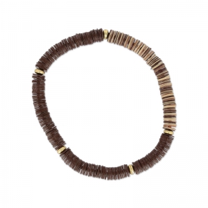 Bracelet avec perles Heishi plastique 18 cm Brun x1