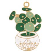 Breloque Pilea plante 18x12 mm résine époxy - Acier inox 304L Doré - Vert