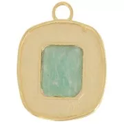 Pendentif rectangle 23x18 mm pierre gemme Amazonite & époxy Orange Doré à l'or fin