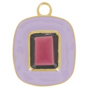 Pendentif rectangle 23x18 mm pierre gemme Grenat & époxy lilas - Doré à l'or fin