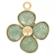 Pendentif fleur 16 mm en pierre gemme - Doré à l'or fin - Aventurine x1