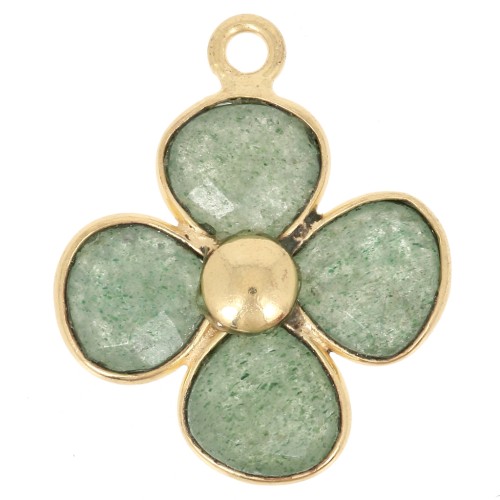 Pendentif fleur 16 mm en pierre gemme - Doré à l'or fin - Aventurine x1