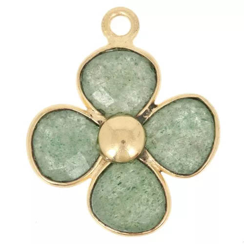 Pendentif fleur 16 mm en pierre gemme - Doré à l'or fin - Aventurine x1