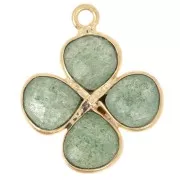 Pendentif fleur 16 mm en pierre gemme - Doré à l'or fin - Aventurine x1