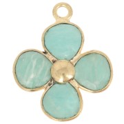 Pendentif fleur 16 mm en pierre gemme - Doré à l'or fin - Amazonite x1|raw }}