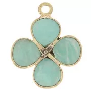 Pendentif fleur 16 mm en pierre gemme - Doré à l'or fin - Amazonite x1