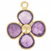Pendentif fleur 16 mm en pierre gemme - Doré à l'or fin - Amethyste x1|raw }}