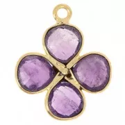 Pendentif fleur 16 mm en pierre gemme - Doré à l'or fin - Amethyste x1