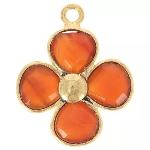 Pendentif fleur 16 mm en pierre gemme teintée - Doré à l'or fin - Cornaline x1