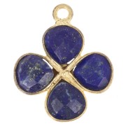 Pendentif fleur 16 mm en pierre gemme - Doré à l'or fin - Lapis Lazuli x1