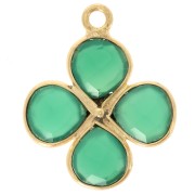 Pendentif fleur 16 mm en pierre gemme teintée Doré à l'or fin - Onyx Vert x1