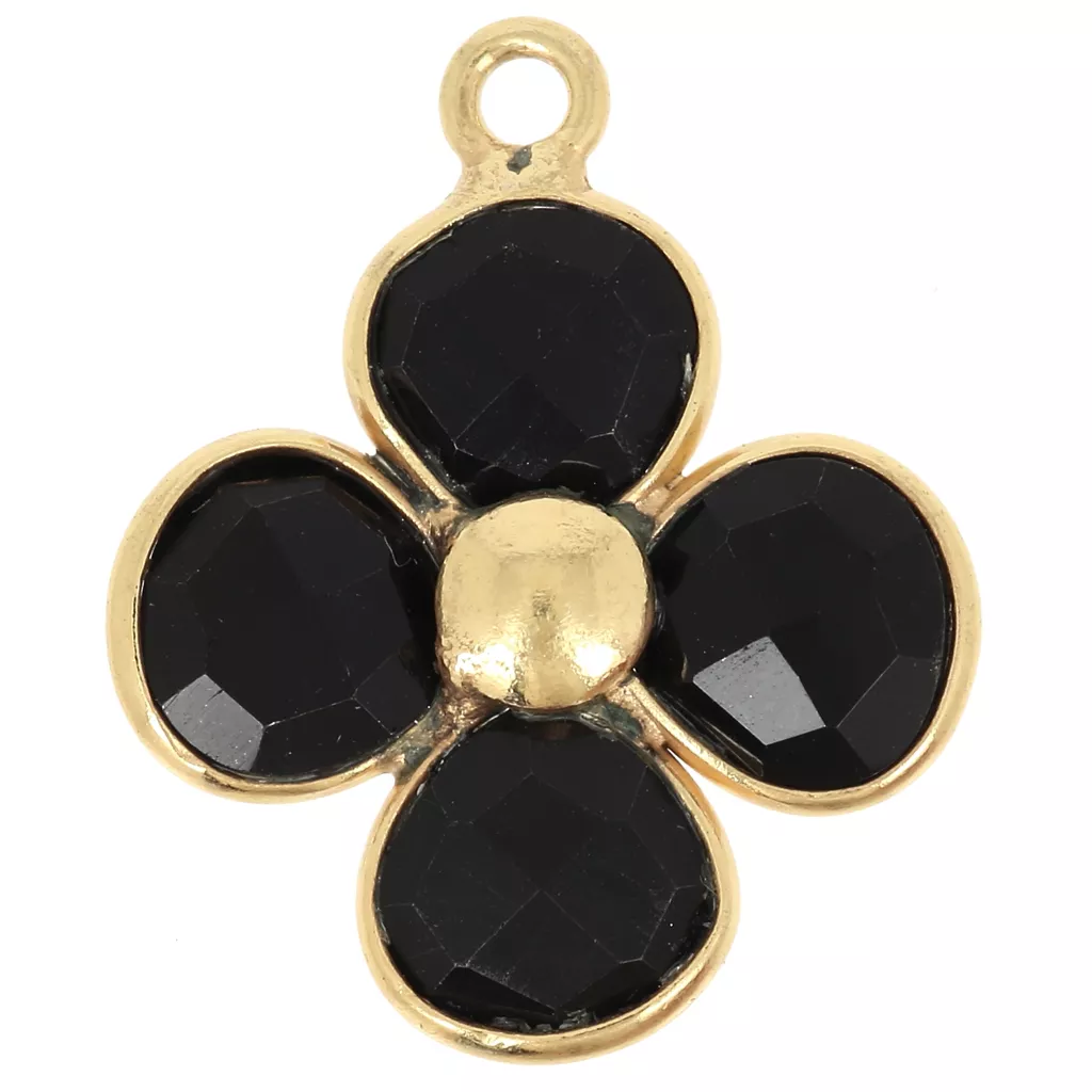 Pendentif fleur 16 mm en pierre gemme Doré à l'or fin Onyx