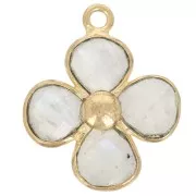 Pendentif fleur 16 mm en pierre gemme - Doré à l'or fin - Pierre de lune x1