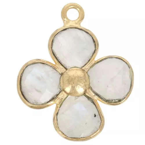 Pendentif fleur 16 mm en pierre gemme - Doré à l'or fin - Pierre de lune x1