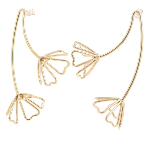 Boucles d'oreilles fleur 3D 60x49 mm - Acier inoxydable 304L Doré x2