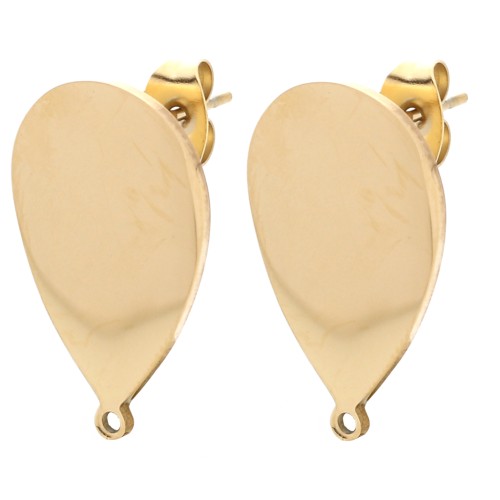 Clous d'oreilles goutte 22x14 mm - Acier inoxydable 304 Doré x2
